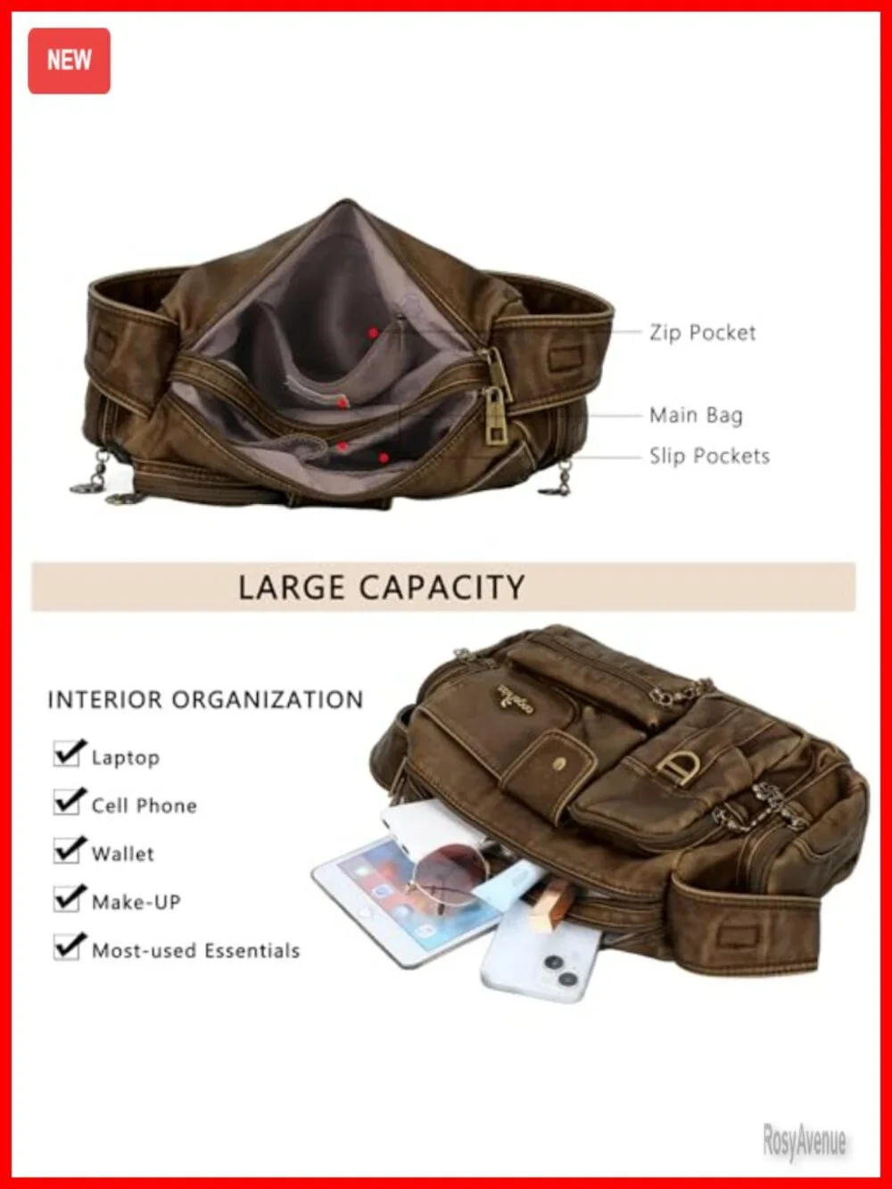 Faux Leather Hobo Shoulder Bag Crossbody Purse with Adjustable Strap